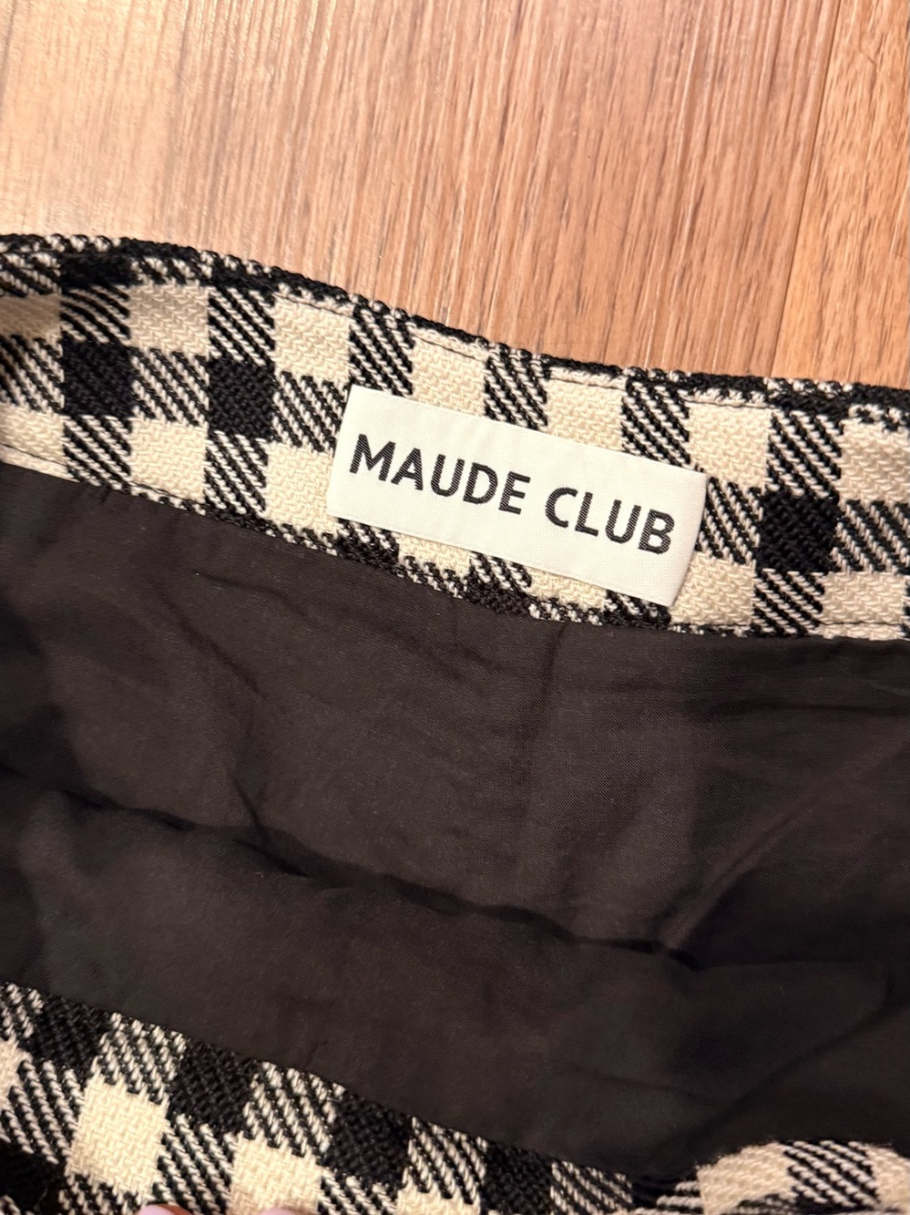 Maude Club Bianca Wool Gingham Shorts Cream/Black Size S NWT - Picture 7 of 8